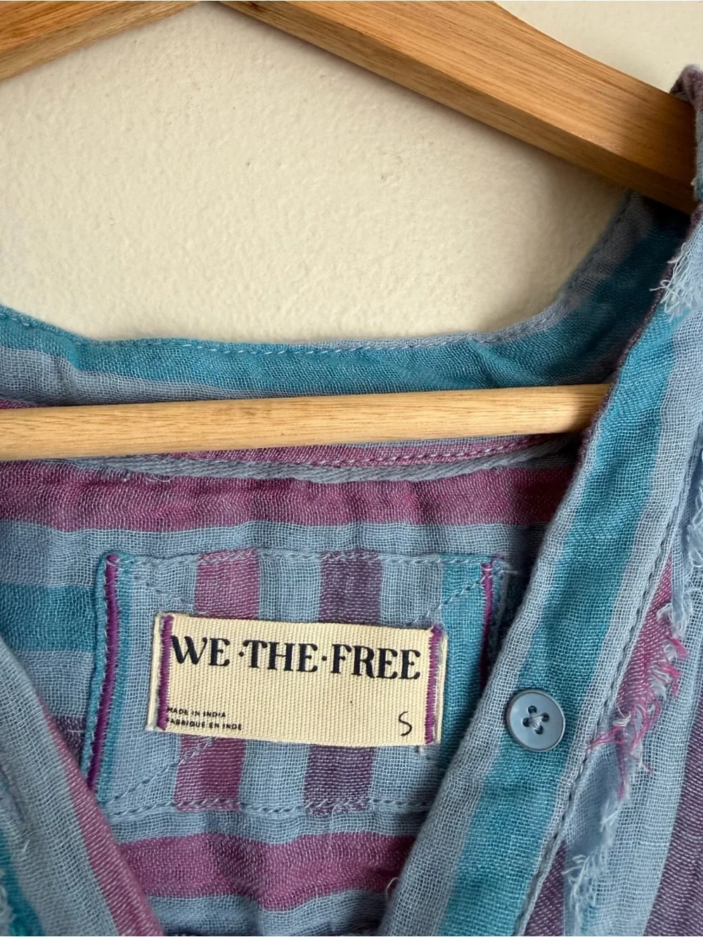 Free People We The Free Striped Valley Double Cloth Shirt in Blue Purple - Picture 7 of 7